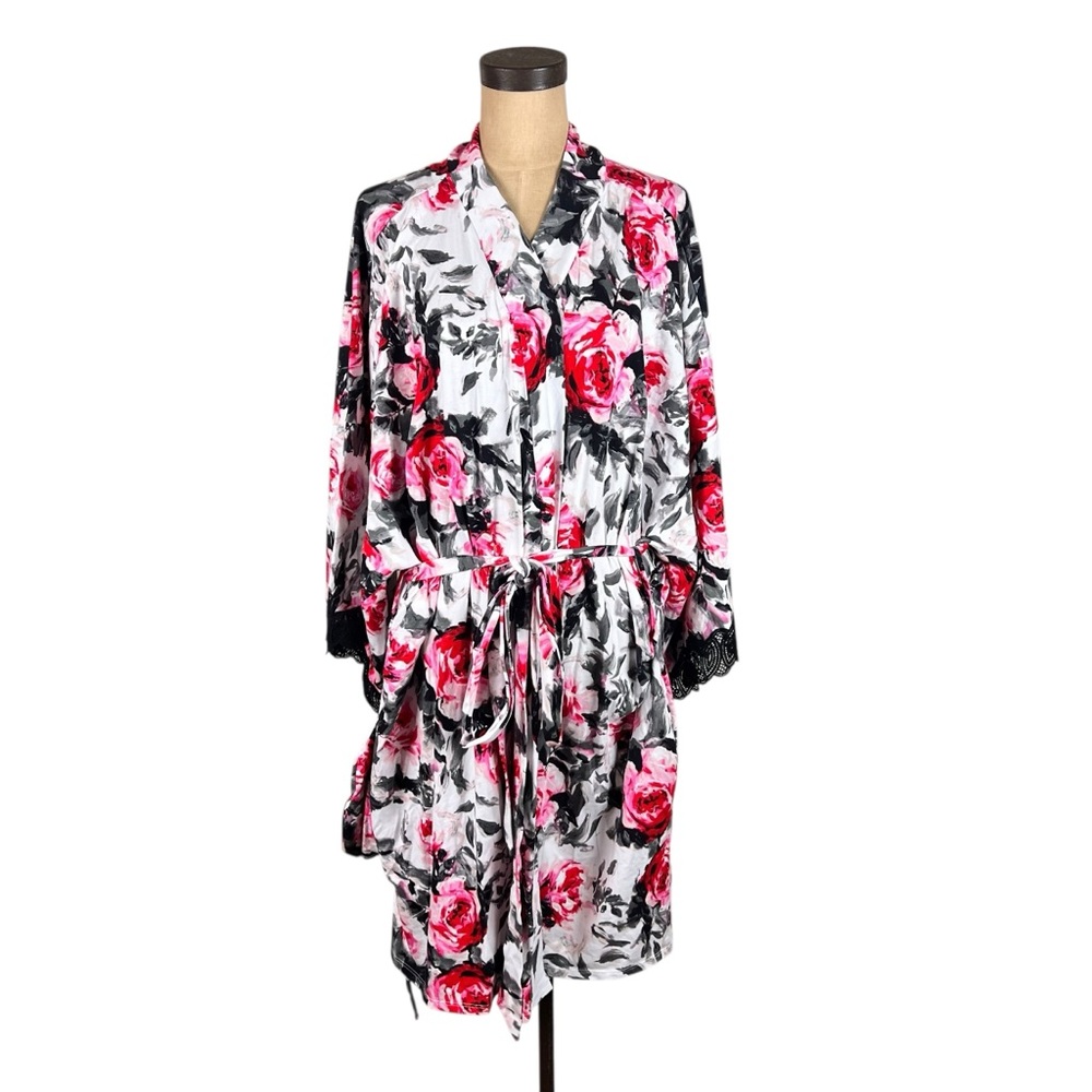 Sleep by Cacique NWT Women’s global print Black Lace trim robe SZ 30/32 - Picture 3 of 10